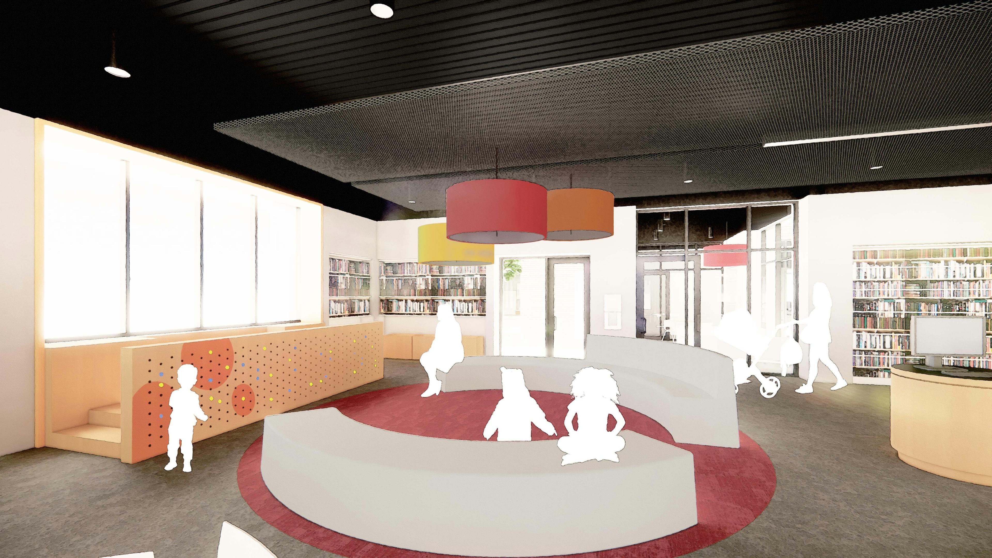 3d project of workspaces in Cleveland Public Library - Rockport Branch
